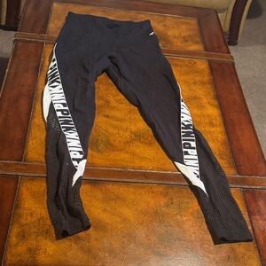 PINK Victoria's Secret Black Mesh Leggings with White Logo